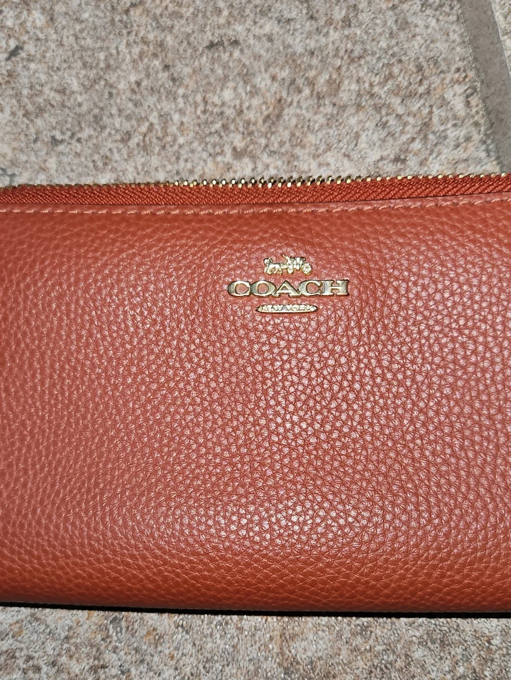 Coach Pebbled Zip Wallet - Rust Brown